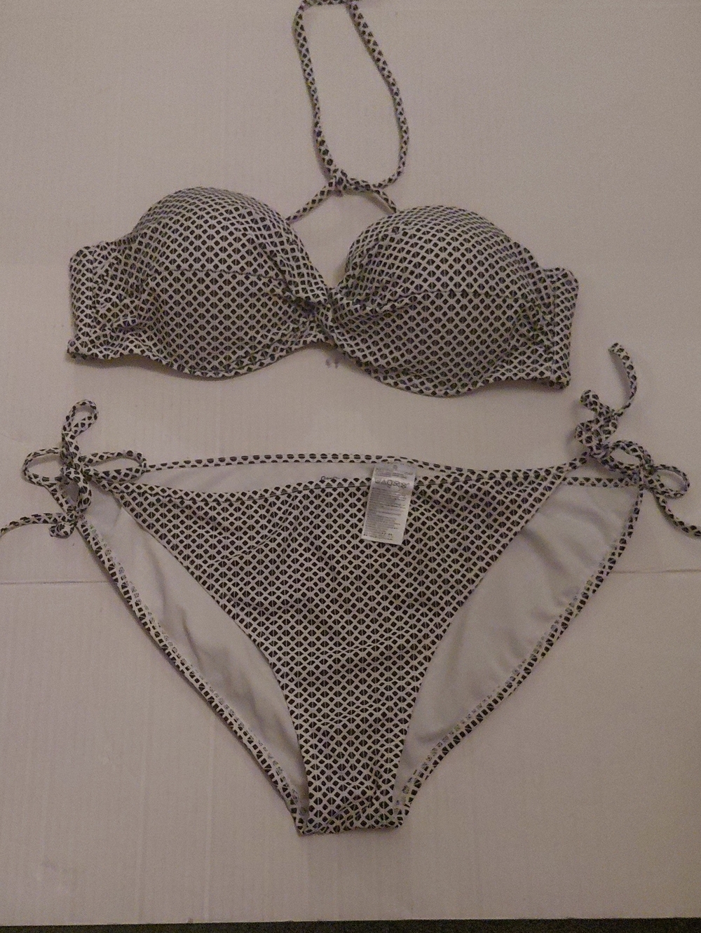 Gapbody Womens Black & White Geometric Bandeau Bikini Set - Women Swim Size XL